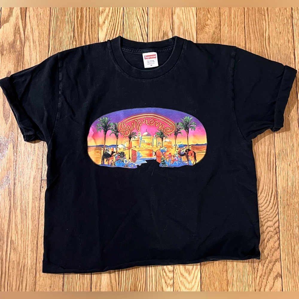 Supreme Cropped T Shirt Cuffed Sleeves Size M